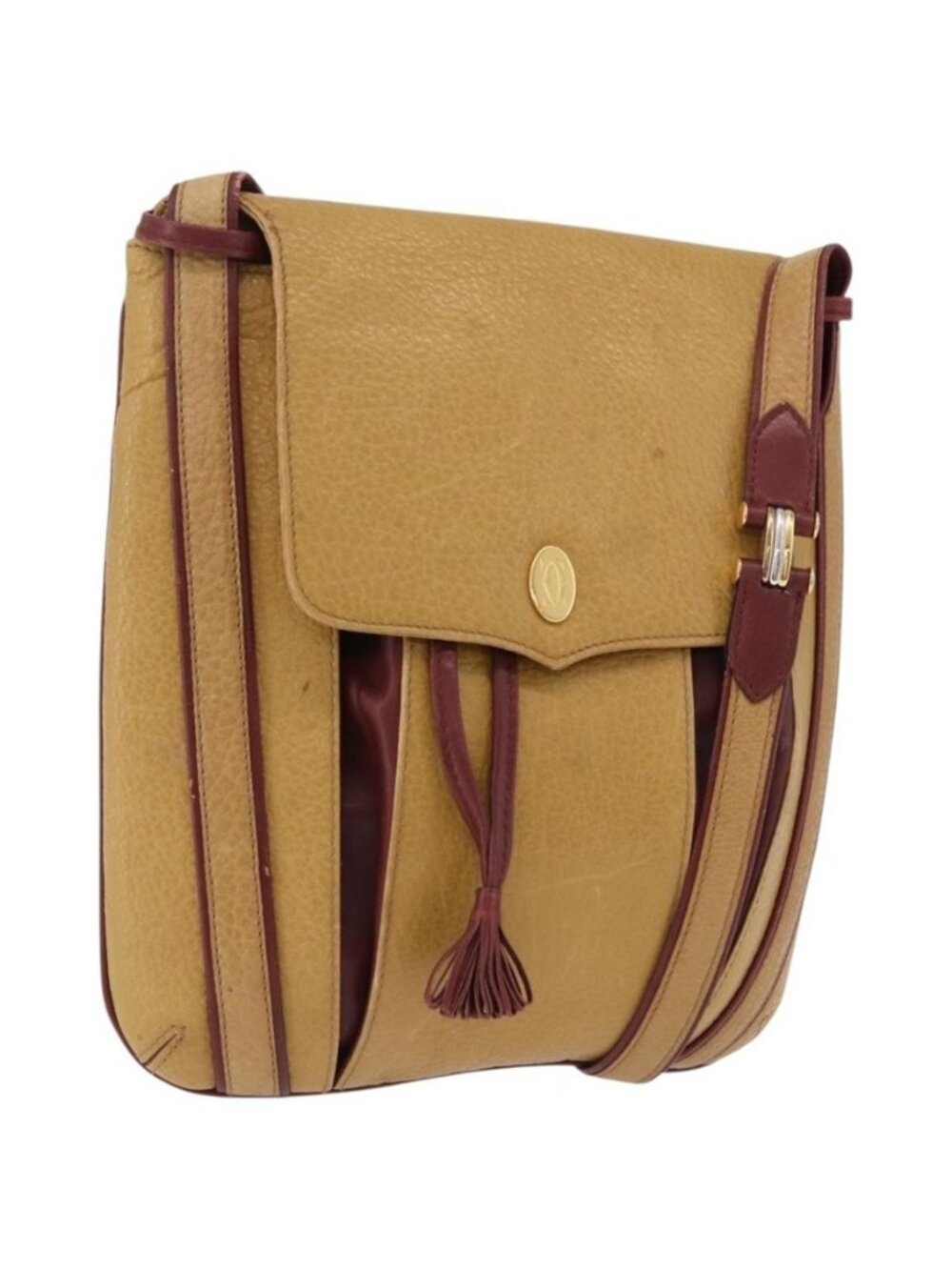 Authentic CARTIER Must Line Shoulder Bag Leather Beige Gold